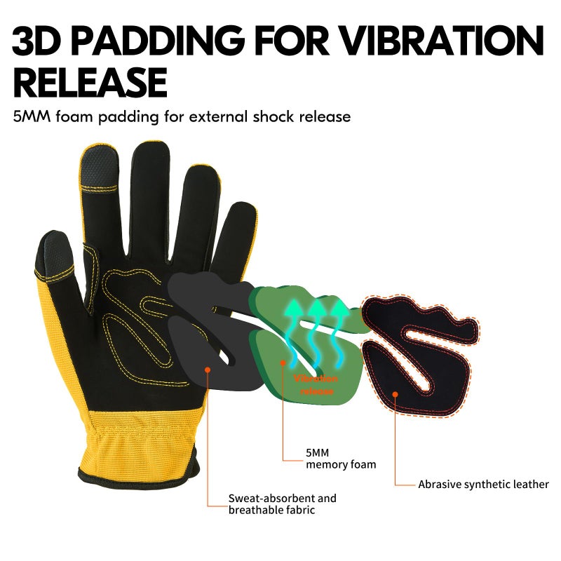 Vgo... 3-Pairs Synthetic Leather Work Gloves, Multi-Purpose Light Duty Work Gloves, Breathable & High Dexterity, Touchscreen (Size XL, 3 Color, NB7581) - Image 3